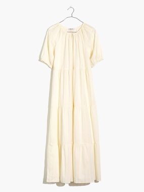 NWT Madewell Bubble-Sleeve Tiered Midi Dress in Textural Stripe XXS